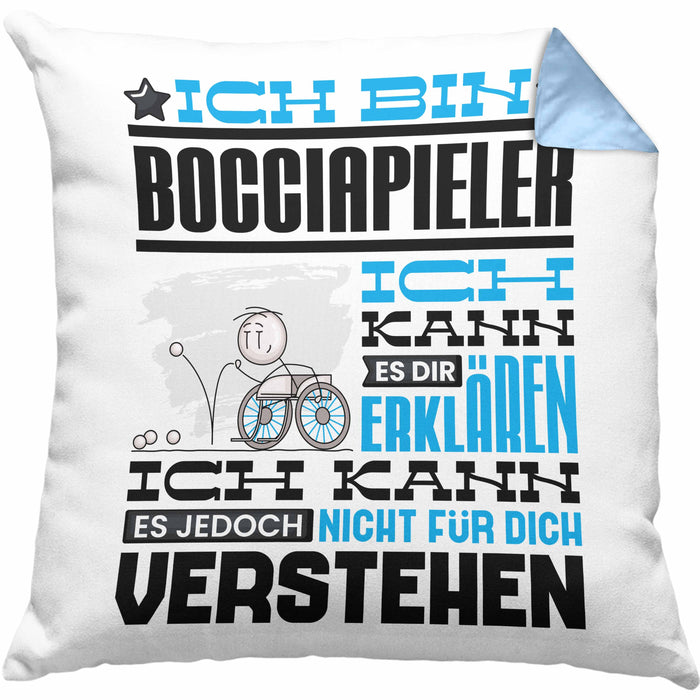 Bocciapieler Geschenk Kaffee-Kissen mit Füllung 40x40 Geschenkidee für Bocciapieler Ich Bin Bocciapieler Ich Kann Es Dir Erklären Jedoch Nicht Für Dich Verstehen Spruch Lustig (Grau) Blau Trendation