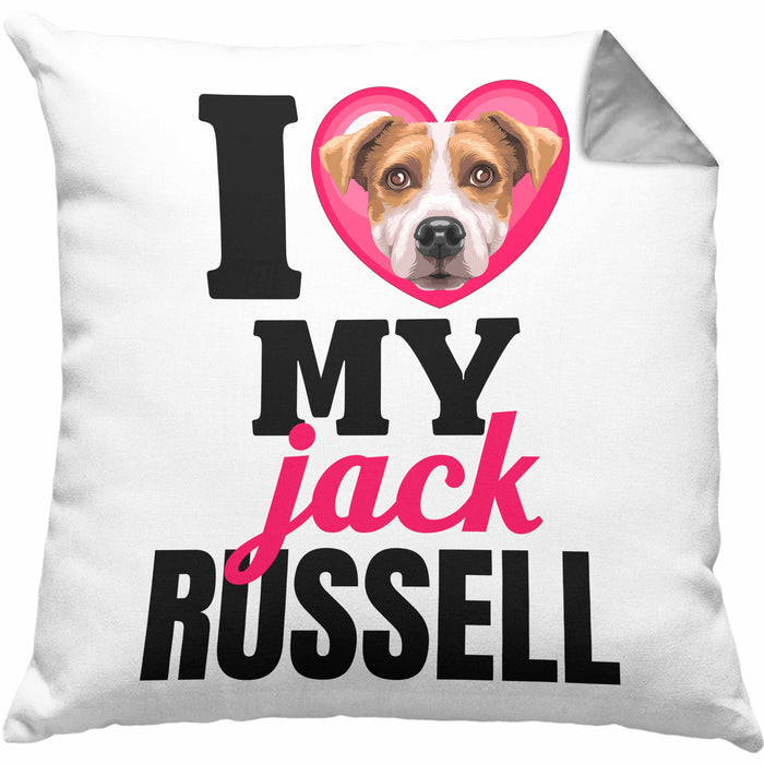 Jack Russell Besitzerin Kissen mit Füllung 40x40 Geschenk Lustiger Spruch Geschenkidee I Love My Jack Russell (Grau) Grau Trendation