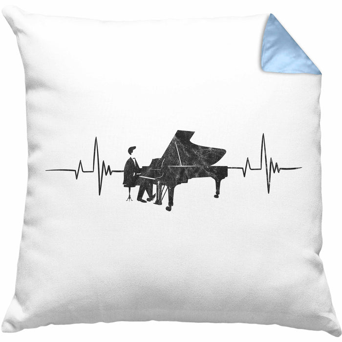 Kissen mit Füllung 40x40 Piano Geschenkidee für Klavierspieler Flügel-Motiv Herzschlag (Grau) Blau Trendation