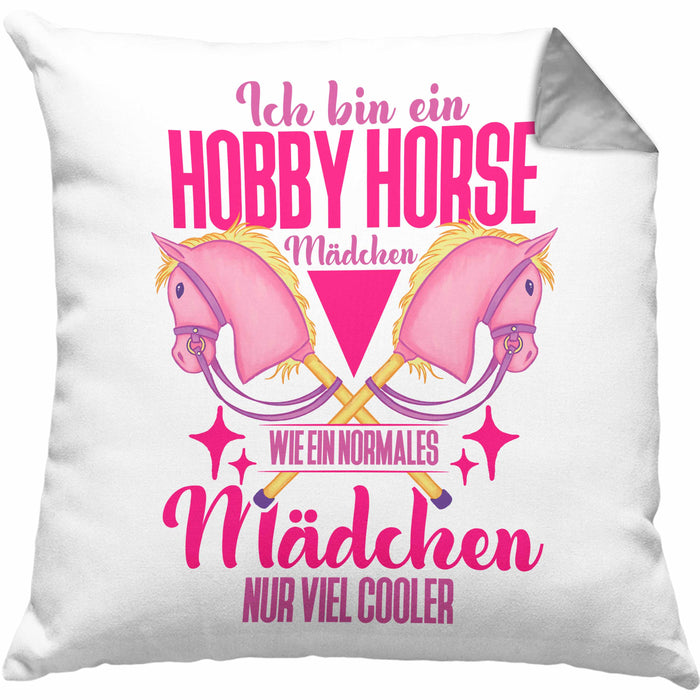 Hobbyhorse Mädchen Kissen mit Füllung 40x40 Geschenk Hobby Horse Pferde (Grau) Grau Trendation