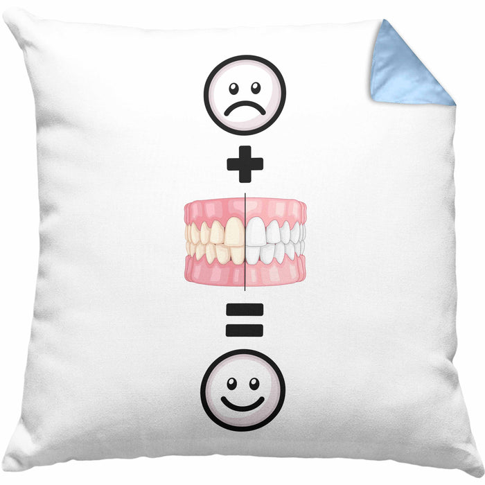 Zahnazt Kissen mit Füllung 40x40 Geschenk für Zahnärztin Zahnmedizinische Fachangestellte Lustige Geschenkidee :( + Weiße Zähne = :) (Grau) Blau Trendation