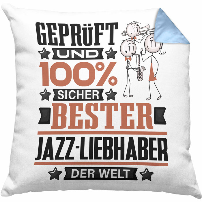 Jazz-Liebhaber Geschenk Lustiger Spruch für Jazz-Liebhaber Geschenkidee Bester Jazz-Liebhaber Der WeltKissen mit Füllung 40x40 (Grau) Blau Trendation
