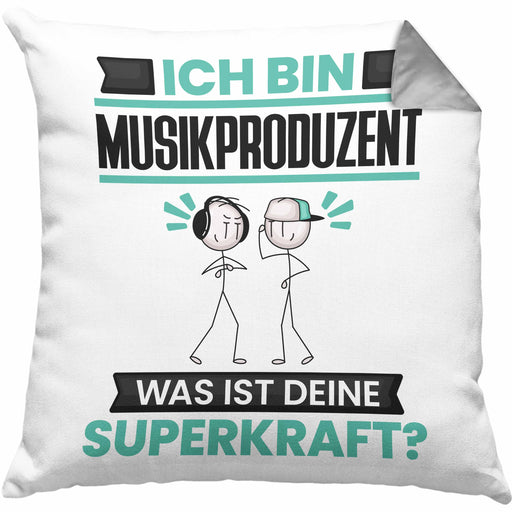 Musikproduzent Kissen mit Füllung 40x40 Geschenk für Musikproduzent Geburtstag Lustiger Spruch Was Ist Deine Superkraft (Grau) Grau Trendation