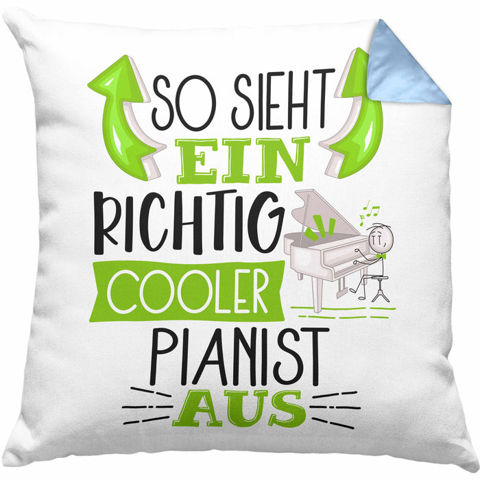 So Sieht Ein Richtig Cooler Pianist Aus Kissen mit Füllung 40x40 Geschenk für Pianist Geburtstag Geschenkdiee Piano Klavierspieler (Grau) Blau Trendation