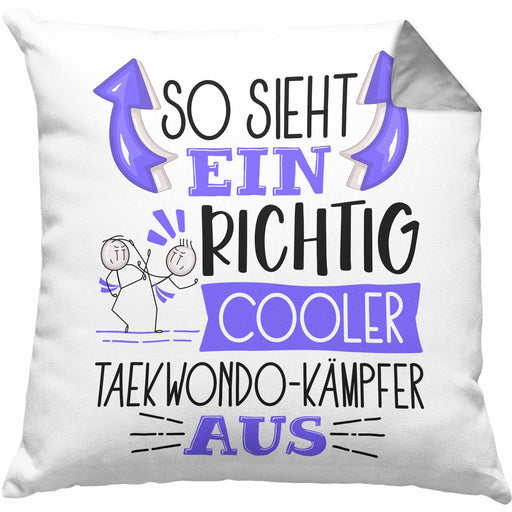 So Sieht Ein Richtig Cooler Taekwondo-Kämpfer Aus Geschenk Kissen mit Füllung 40x40 Lustiger Spruch Geschenkidee (Grau) Grau Trendation