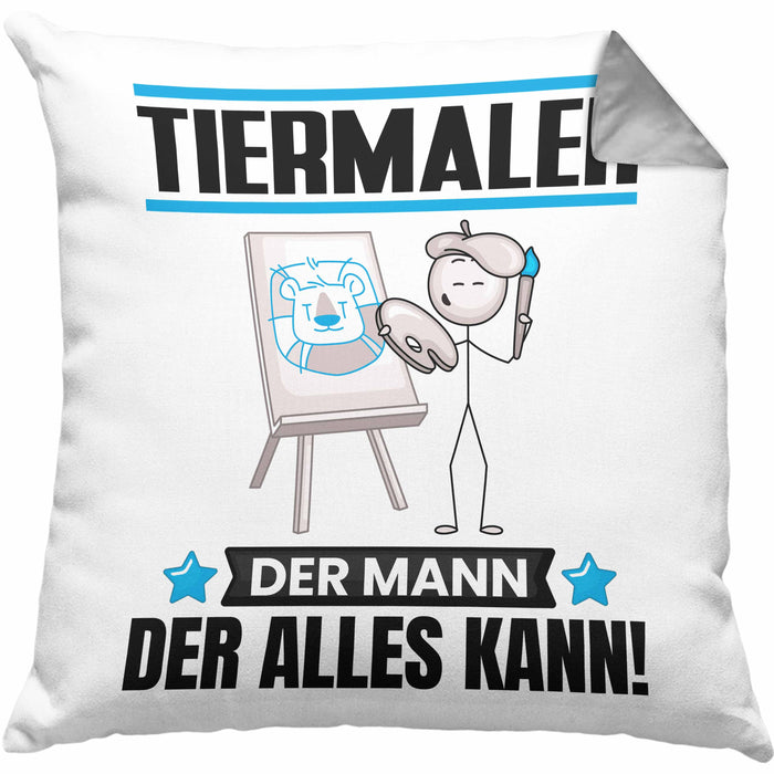 Tiermaler Kissen mit Füllung 40x40 Geschenk für Tiermaler Der Mann Der Alles Kann Geschenkidee zum Geburtstag (Grau) Grau Trendation