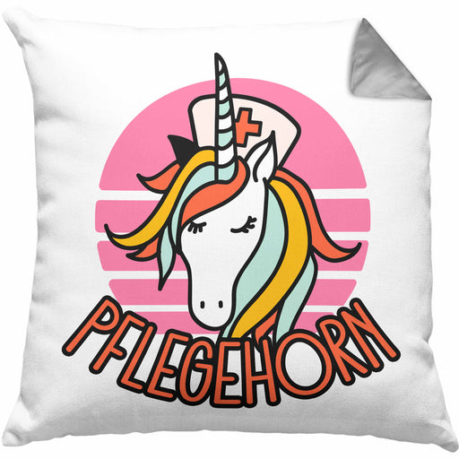 Lustige Pflege Geschenkidee für Pflegerinnen Kissen mit Füllung 40x40 Einhorn "Pflegehorn" Spruch (Grau) Grau Trendation