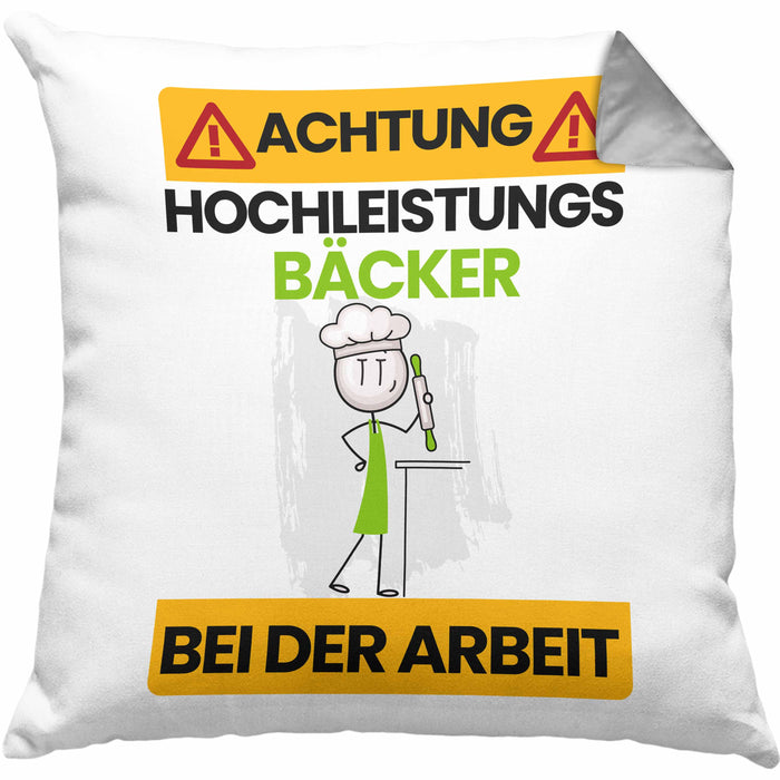 Bäcker Kissen mit Füllung 40x40 Geschenk Lustiger Spruch Geschenkidee für Bäcker Achtung Hochleistungs Bäcker Bei Der Arbeit (Grau) Grau Trendation