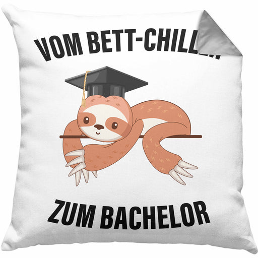 Bachelor Geschenk Abschluss Kissen mit Füllung 40x40 Spruch Master Abitur Abi Graduation Bestanden Prüfung Vom Bett-Chiller zum Bachelor (Grau) Grau Trendation