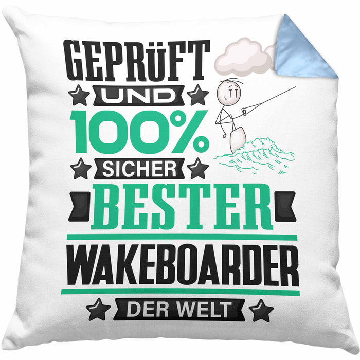 Wakeboarder Geschenk Lustiger Spruch für Wakeboarder Geschenkidee Bester Wakeboarder Der WeltKissen mit Füllung 40x40 (Grau) Blau Trendation