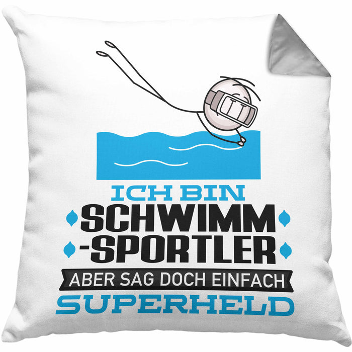 Schwimmsportler Geschenk Kissen mit Füllung 40x40 Ich Bin Schwimmsportler Aber Sag Doch Einfach Superheld Lustige Geschenkdiee für Schwimmsportler (Grau) Grau Trendation