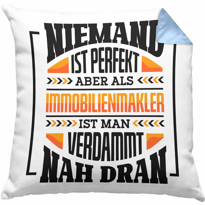 Immobilienmakler Kissen mit Füllung 40x40 Geschenk Ausbildung Geschenkidee Spruch (Grau) Blau Trendation