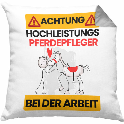 Pferdepfleger Kissen mit Füllung 40x40 Geschenk Lustiger Spruch Geschenkidee für Pferdepfleger Achtung Hochleistungs Pferdepfleger Bei Der Arbeit (Grau) Grau Trendation