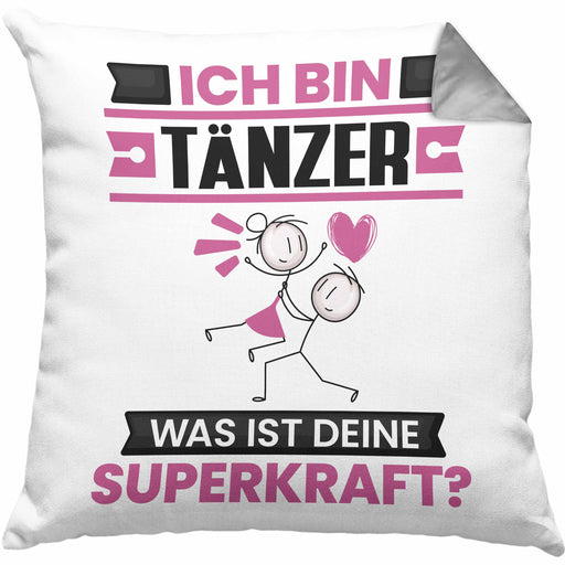 Tänzer Kissen mit Füllung 40x40 Geschenk für Tänzer Geburtstag Lustiger Spruch Was Ist Deine Superkraft (Grau) Grau Trendation