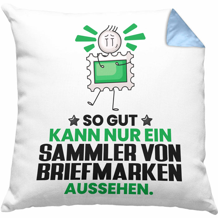 SammlervonBriefmarken Geschenk Kissen mit Füllung 40x40 So Gut Kann Nur Ein SammlervonBriefmarken Aussehen Geschenkidee (Grau) Blau Trendation