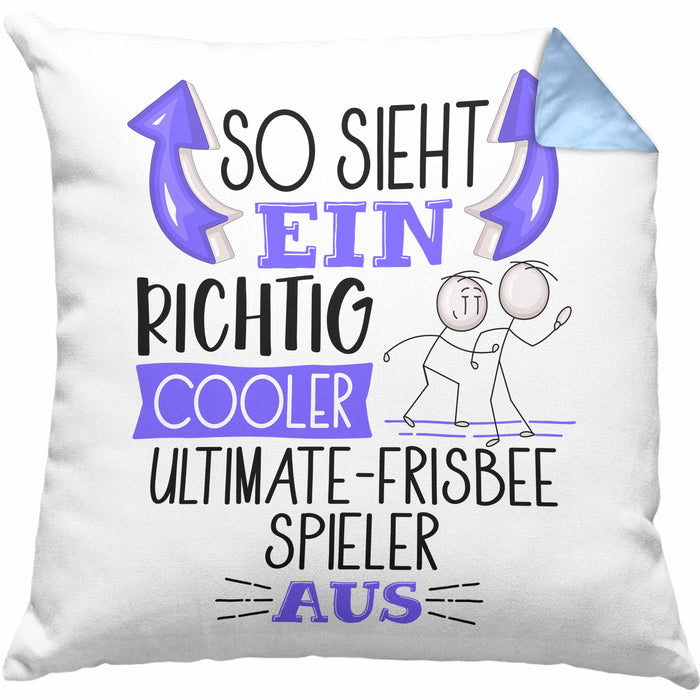 So Sieht Ein Richtig Cooler Ultimate-Frisbee-Spieler Aus Geschenk Kissen mit Füllung 40x40 Lustiger Spruch Geschenkidee (Grau) Blau Trendation