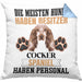 Cocker Spaniel Besitzer Kissen mit Füllung 40x40 Geschenk Lustiger Spruch Geschenkidee Besitzerin Cocker Spaniel Haben Personal (Grau) Blau Trendation