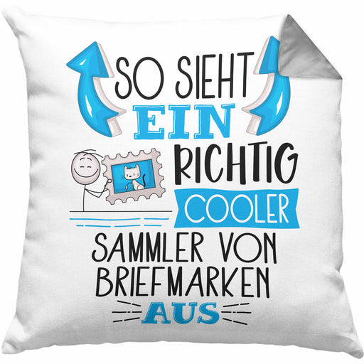 Sammler von Briefmarken Kissen mit Füllung 40x40 So Sieht Ein Richtig Cooler Sammler von Briefmarken Aus Geschenk Lustiger Spruch Geschenkidee (Grau) Grau Trendation