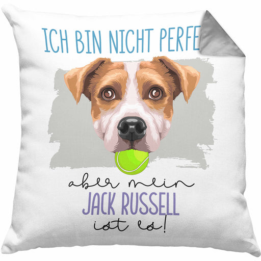 Jack Russell Besitzer Kissen mit Füllung 40x40 Geschenk Lustiger Spruch Geschenkidee Besitzerin Ich Bin Nicht toll Aber Mein Jack Russell Ist Es (Grau) Grau Trendation