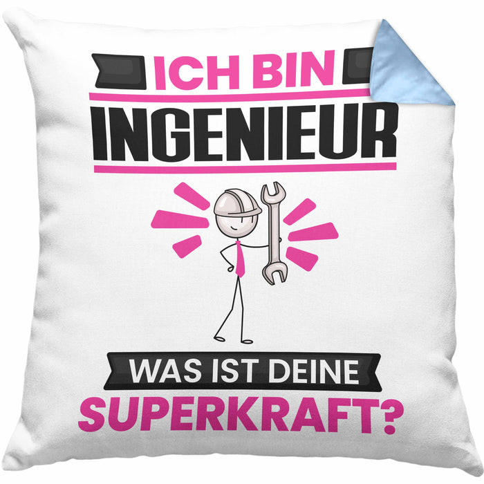 Ingenieur Kissen mit Füllung 40x40 Geschenk für Ingenieur Geburtstag Lustiger Spruch Was Ist Deine Superkraft (Grau) Blau Trendation