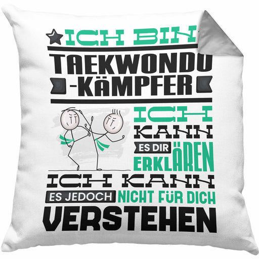 Taekwondo-Kämpfer Geschenk Kaffee-Kissen mit Füllung 40x40 Geschenkidee für Taekwondo-Kämpfer Ich Bin Taekwondo-Kämpfer Ich Kann Es Dir Erklären Jedoch Nicht Für Dich Verstehen Spruch Lustig (Grau) Grau Trendation