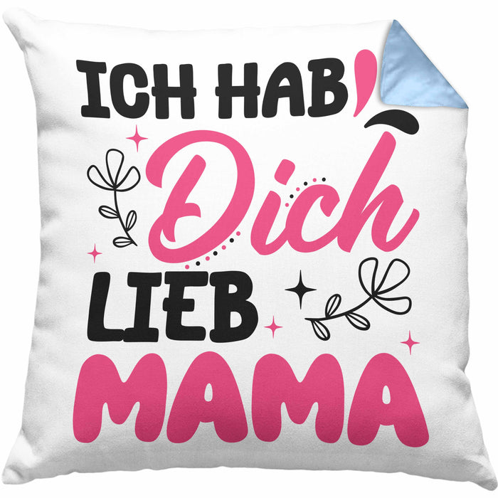 Mama Geschenk Kissen mit Füllung 40x40 Ich Hab Dich Lieb Mama Geschenkidee Muttertagsgeschenk von Sohn Tochter (Grau) Blau Trendation