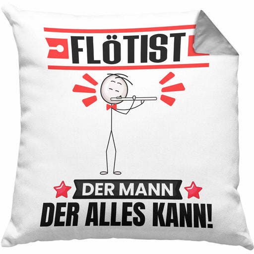 Flötist Kissen mit Füllung 40x40 Geschenk für Flötist Der Mann Der Alles Kann Geschenkidee zum Geburtstag (Grau) Grau Trendation