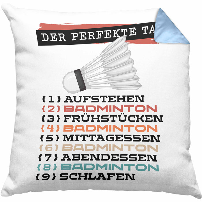 Der tolle Tag Badminton Spieler Kissen mit Füllung 40x40 Geschenk Spruch (Grau) Blau Trendation