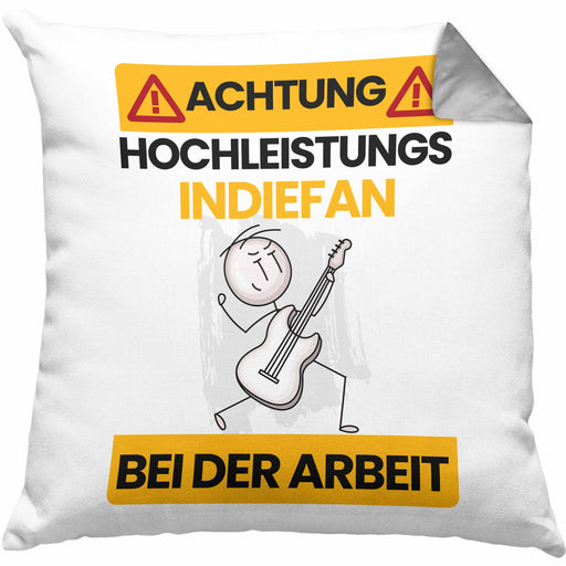 Indie-Musiker Kissen mit Füllung 40x40 Geschenk Lustiger Spruch Geschenkidee für Indie-Musiker Achtung Hochleistungs Indie-Musiker Bei Der Arbeit (Grau) Grau Trendation