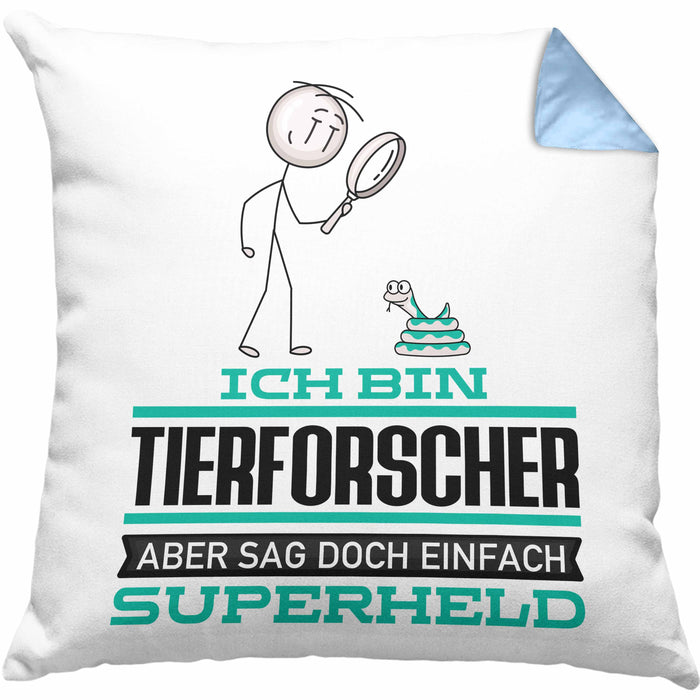 Tierforscher Geschenk Kissen mit Füllung 40x40 Ich Bin Tierforscher Aber Sag Doch Einfach Superheld Lustige Geschenkdiee für Tierforscher (Grau) Blau Trendation