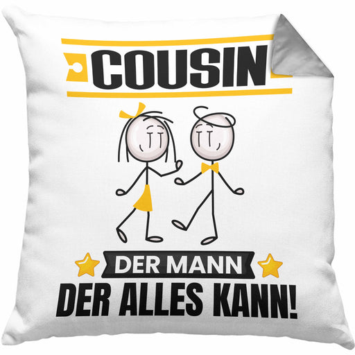 Cousin Kissen mit Füllung 40x40 Geschenk für Cousin Der Mann Der Alles Kann Geschenkidee zum Geburtstag (Grau) Grau Trendation