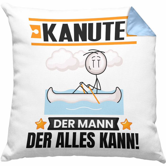 Kanute Kissen mit Füllung 40x40 Geschenk für Kanute Der Mann Der Alles Kann Geschenkidee zum Geburtstag (Grau) Blau Trendation