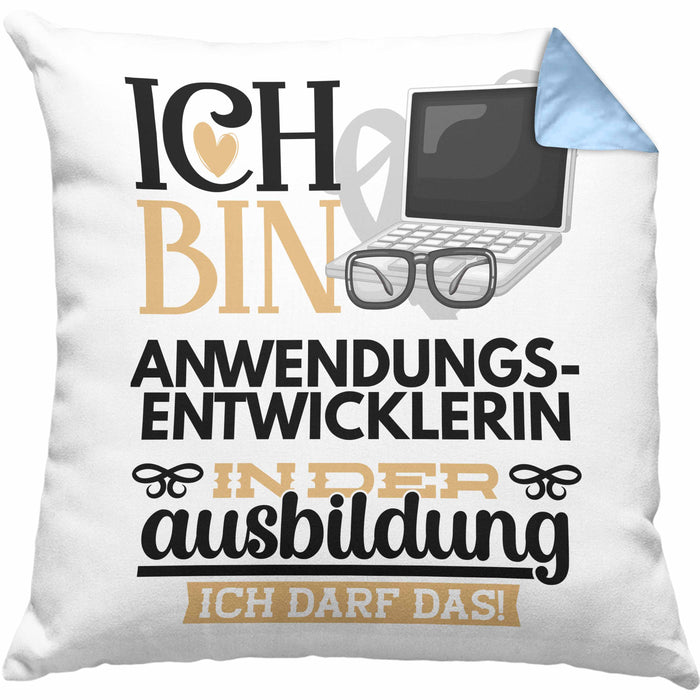 Anwendungsentwicklerin Ausbildung Start Geschenk Kissen mit Füllung 40x40 Ich Bin Anwendungsentwicklerin In Der Ausbildung Ich Darf Das Geschenkidee (Grau) Blau Trendation