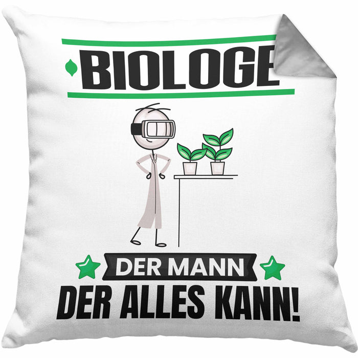 Biologe Kissen mit Füllung 40x40 Geschenk für Biologe Der Mann Der Alles Kann Geschenkidee zum Geburtstag (Grau) Grau Trendation