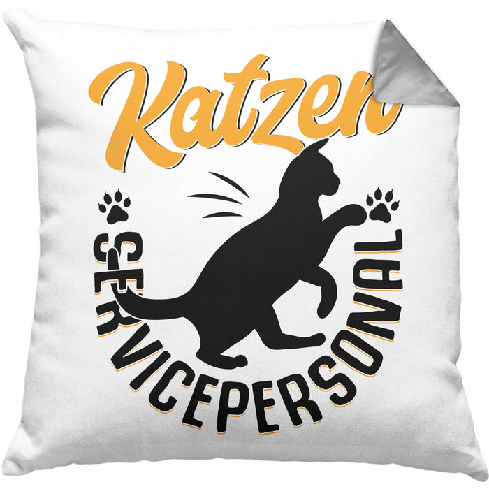 Katzen Geschenk Kissen mit Füllung 40x40 Katzen-Besitzerin Kaffee Katzen Servicepersonal Geschenkidee (Grau) Grau Trendation