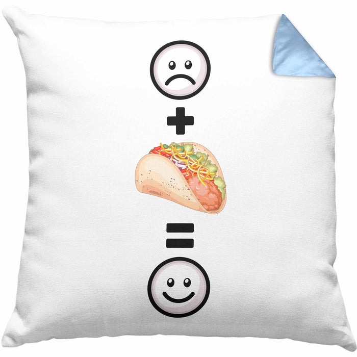 Taco Kissen mit Füllung 40x40 Geschenk für Taco-Liebhaber Lustige Geschenkidee :( + Taco = :) Geburtstag Mexikaner (Grau) Blau Trendation