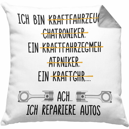 KFZ Mechaniker Geschenk Lustig Kissen mit Füllung 40x40 mit Spruch für Automechaniker Geschenkidee Werkstatt (Grau) Grau Trendation
