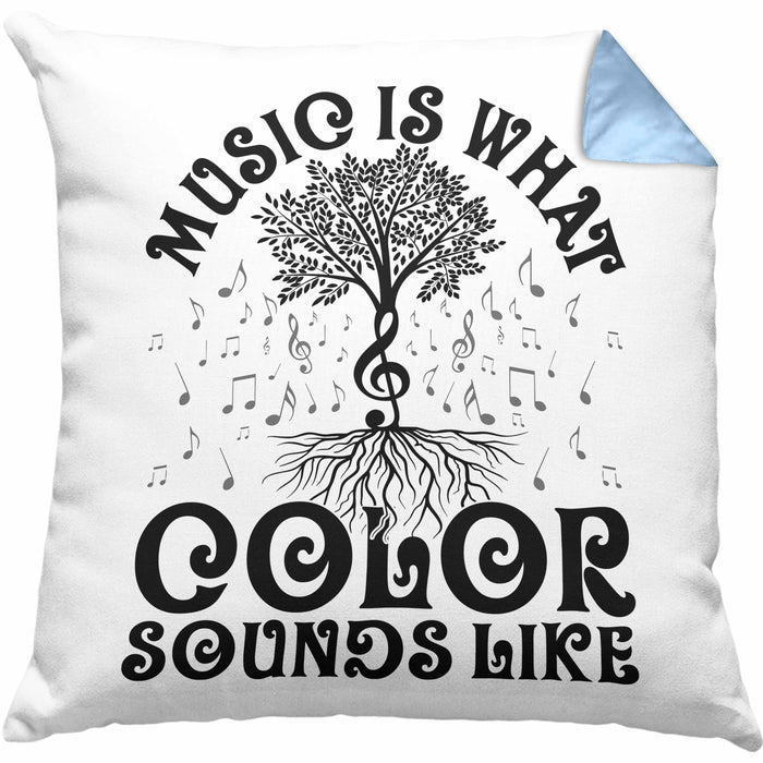 Music Is What Color Sounds Like Kissen mit Füllung 40x40 Geschenk Musiker Geschenkidee Band Bandmitglied Klavier Gitarre Piano (Grau) Blau Trendation