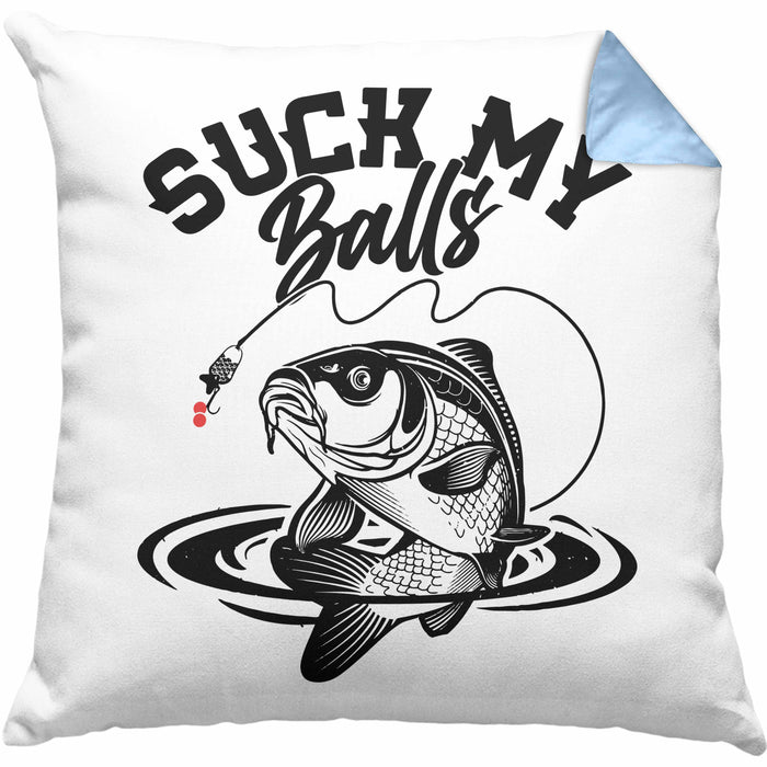 Fischer Karpfen Angler Geschenk Kissen mit Füllung 40x40 Fischer Fisch Suck My Balls Anglergeschenke (Grau) Blau Trendation