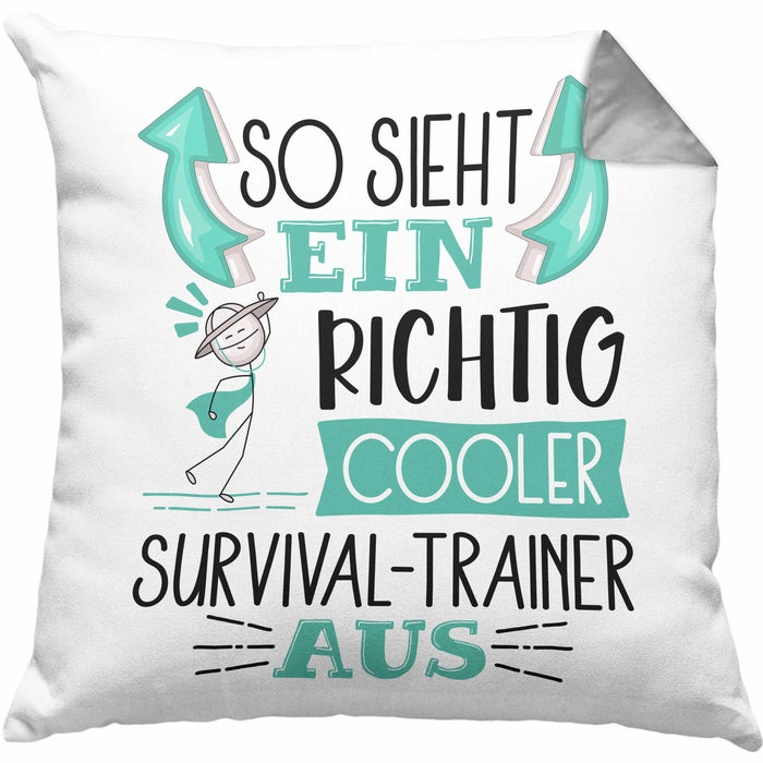 So Sieht Ein Richtig Cooler Survival-Trainer Aus Kissen mit Füllung 40x40 Geschenk für Survival-Trainer Geburtstag Geschenkdiee (Grau) Grau Trendation