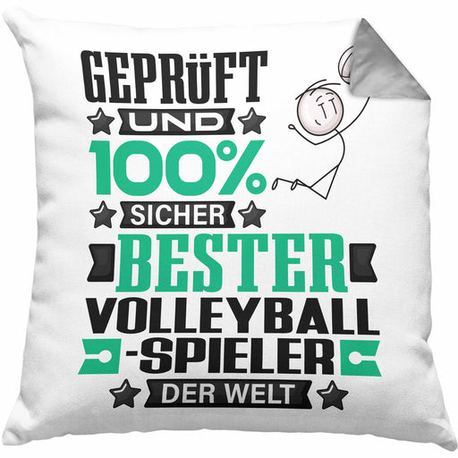 Volleyballspieler Geschenk Lustiger Spruch für Volleyballspieler Geschenkidee Bester Volleyballspieler Der WeltKissen mit Füllung 40x40 (Grau) Grau Trendation