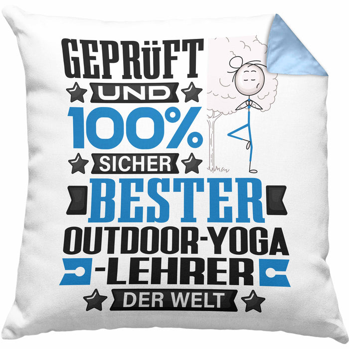 Outdoor-Yoga-Lehrer Geschenk Lustiger Spruch für Outdoor-Yoga-Lehrer Geschenkidee Bester Outdoor-Yoga-Lehrer Der WeltKissen mit Füllung 40x40 (Grau) Blau Trendation