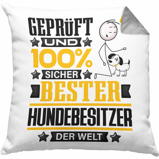 Hundebesitzer Geschenk Lustiger Spruch für Hundebesitzer Geschenkidee Bester Hundebesitzer Der WeltKissen mit Füllung 40x40 (Grau) Grau Trendation
