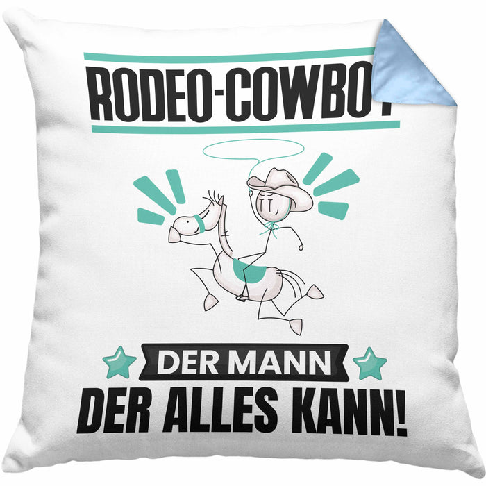 Rodeo-Cowboy Kissen mit Füllung 40x40 Geschenk für Rodeo-Cowboy Der Mann Der Alles Kann Geschenkidee zum Geburtstag (Grau) Blau Trendation