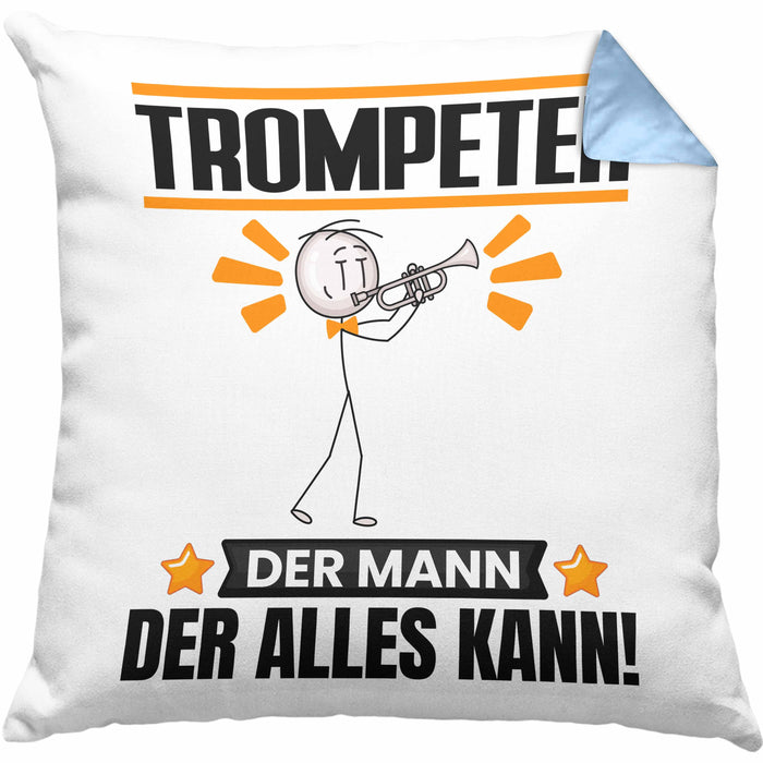 Trompeter Kissen mit Füllung 40x40 Geschenk für Trompeter Der Mann Der Alles Kann Geschenkidee zum Geburtstag (Grau) Blau Trendation