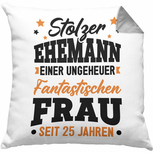 Silberhochzeit 25 Jahre Verheiratet Kissen mit Füllung 40x40 Geschenk Ehemann 25. Hochzeitstag Stolzer Ehemann (Grau) Grau Trendation