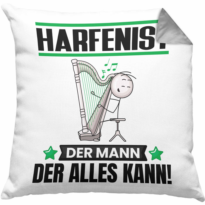 Harfenist Kissen mit Füllung 40x40 Geschenk für Harfenist Der Mann Der Alles Kann Geschenkidee zum Geburtstag (Grau) Grau Trendation