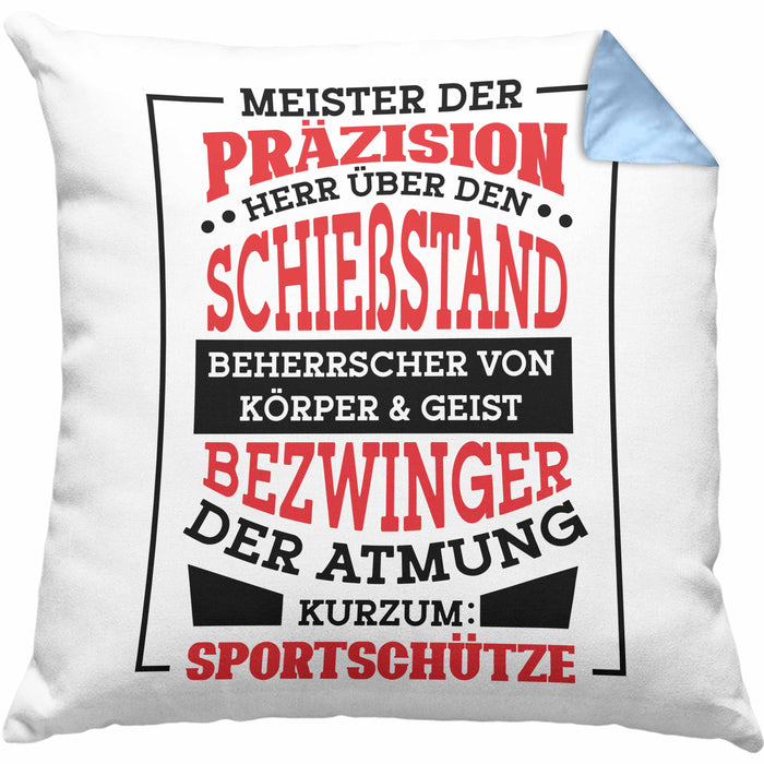 Lustige Schießen-Kissen mit Füllung 40x40 für Sportschützen Geschenk Ich Bin Sportschütze Präzision (Grau) Blau Trendation