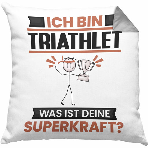 Triathlet Kissen mit Füllung 40x40 Geschenk für Triathlet Geburtstag Lustiger Spruch Was Ist Deine Superkraft (Grau) Grau Trendation