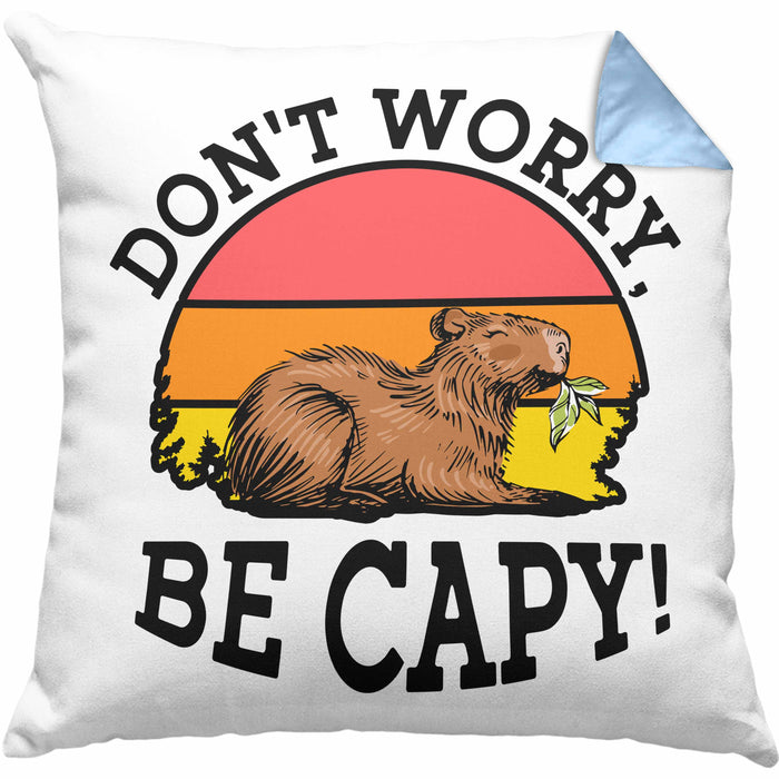 Lustige Kissen mit Füllung 40x40 "Don't Worry Be Cappy" lustiges Geschenk für Capybara-Liebhaber (Grau) Blau Trendation